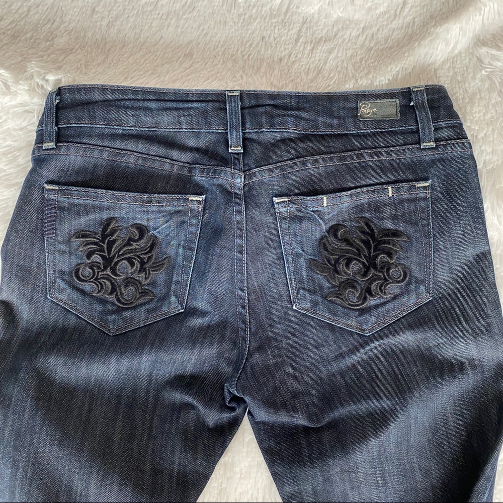 PAIGE Laurel Canyon Jeans, Embroidered Black Pockets, Size 28 (EUC)